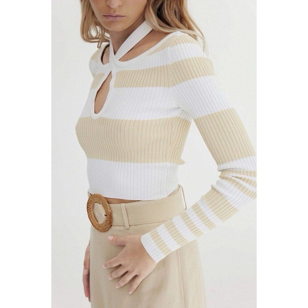 NWOT Significant Other Blair Almond Cream Stripes Knit Sweater Revolve Top 2